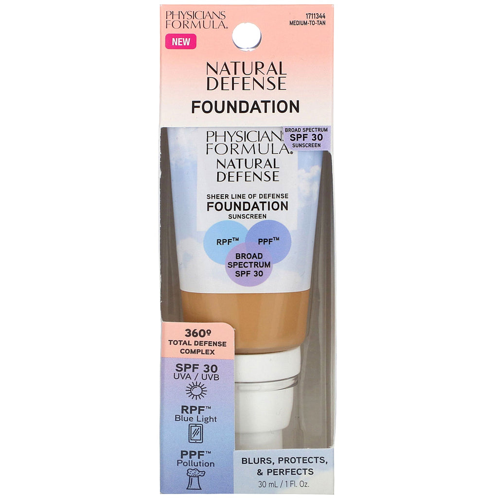 Physicians Formula, Natural Defense Foundation, SPF 30, Medium to Tan,  1 fl oz (30 ml)