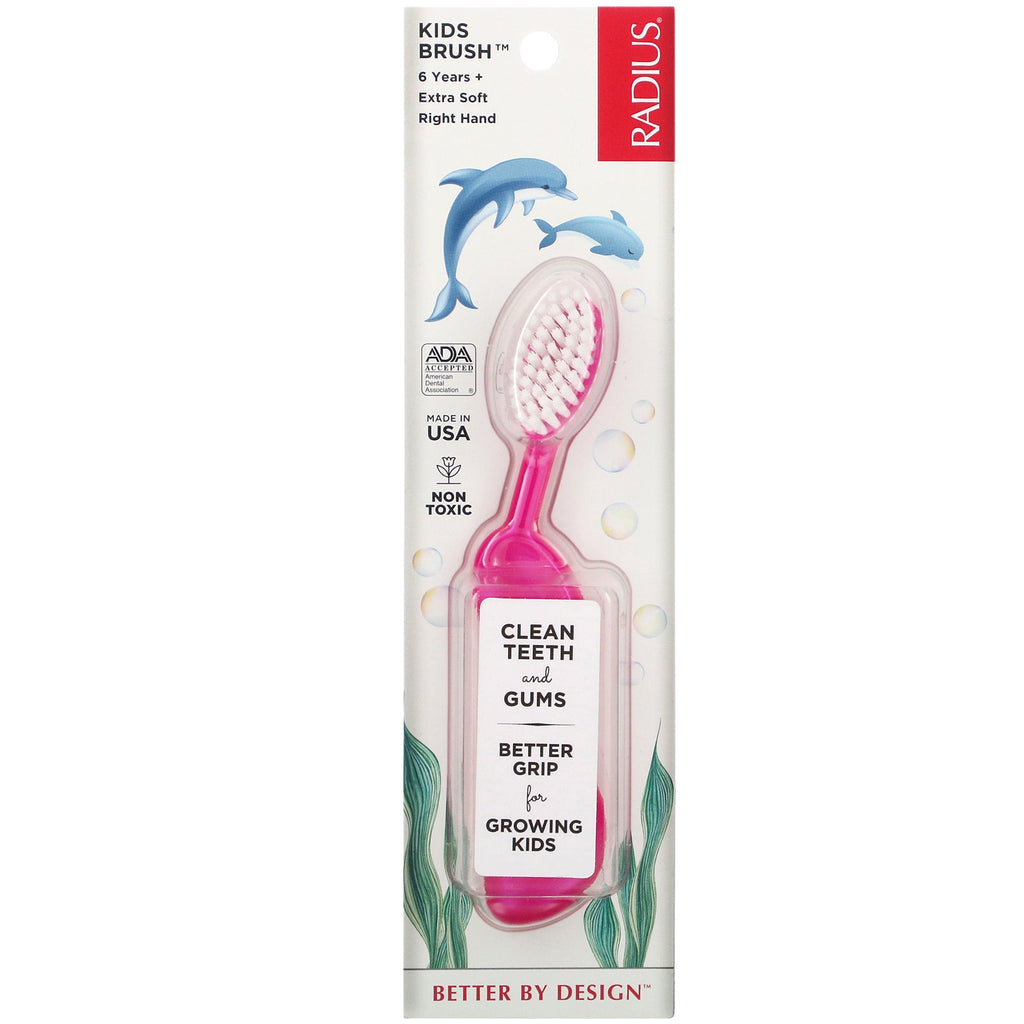 RADIUS, Kids Brush, 6 Years+. Extra Soft, Right Hand, Pink, 1 Toothbrush