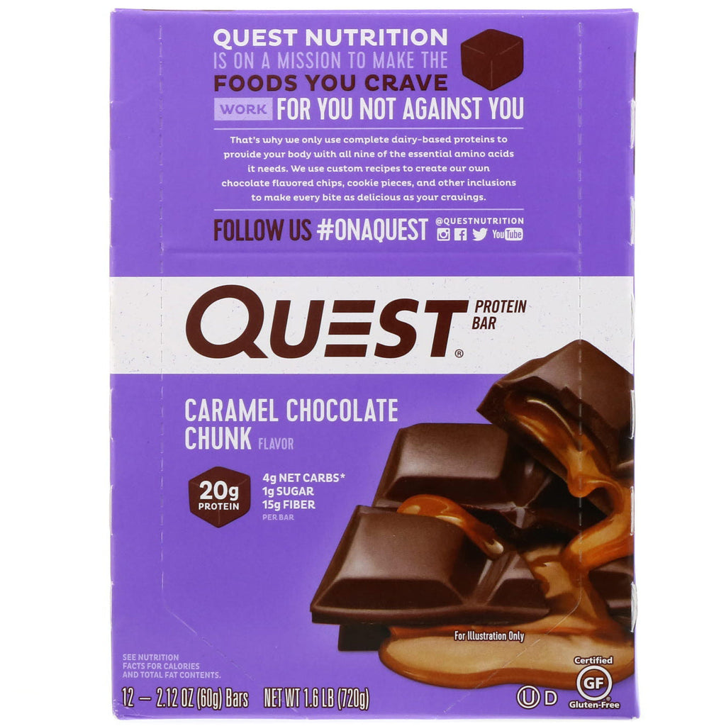 Quest Nutrition, Protein Bar, Caramel Chocolate Chunk, 12 Bars, 2.12 oz (60 g) Each