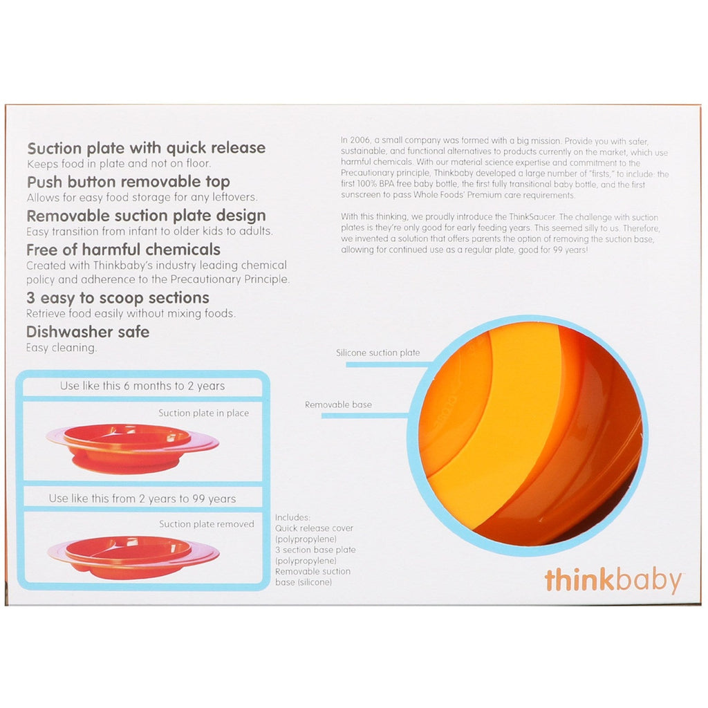 Think, Thinkbaby, Thinksaucer, Convertible Suction Plate, Orange, 1 Convertible Suction Plate