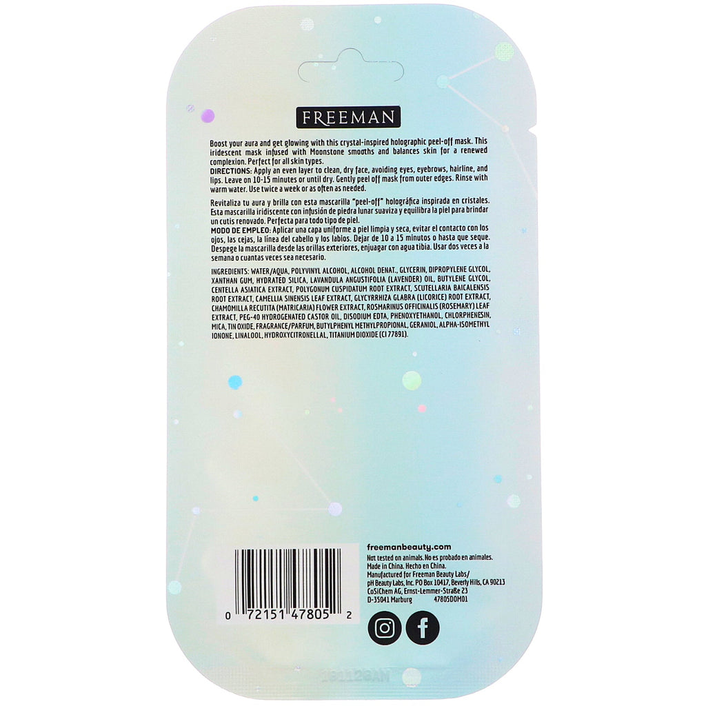 Freeman Beauty, Cosmic Holographic Peel-Off Mask, Balancing Moonstone, 0.33 fl oz (10 ml)