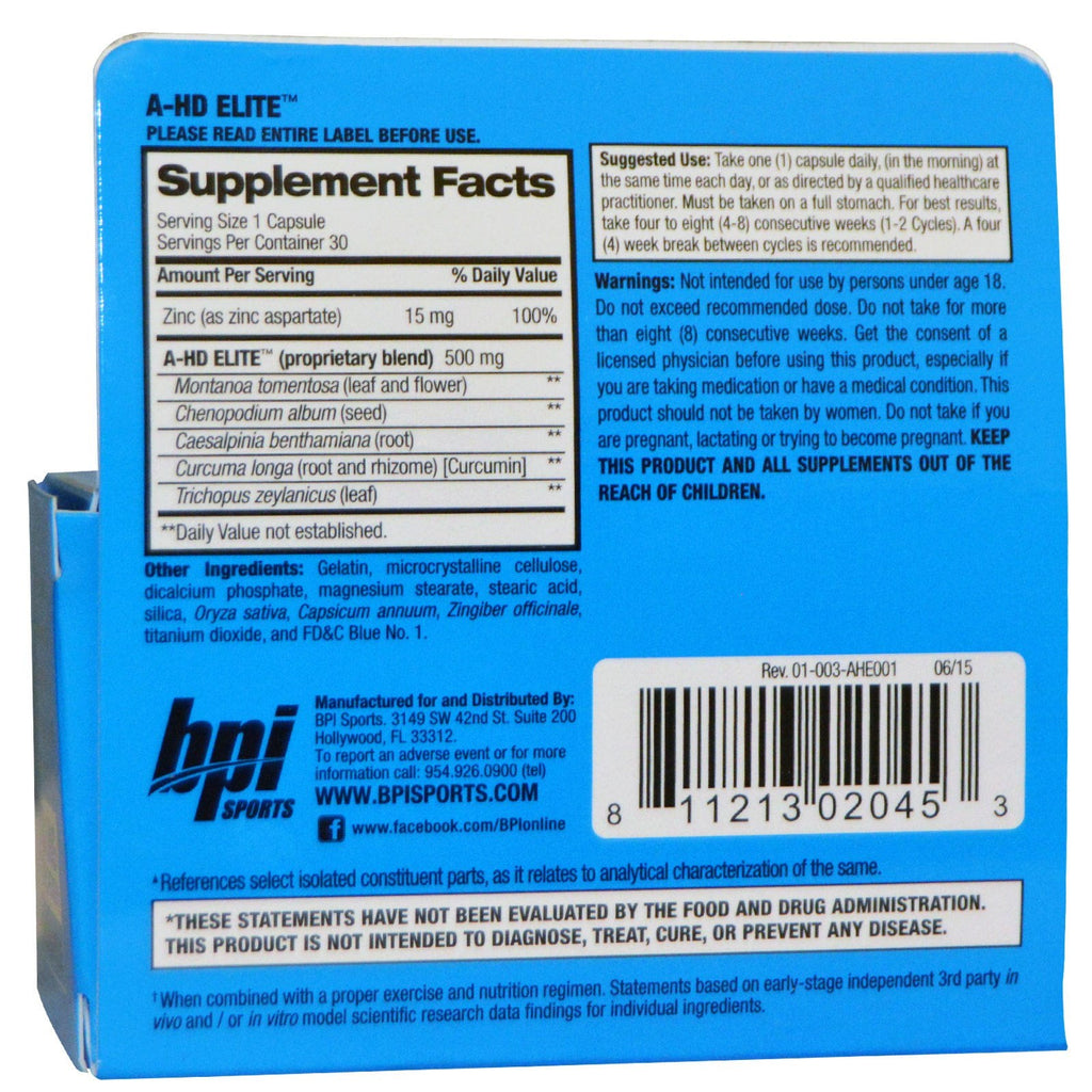 BPI Sports, A-HD Elite, 500 mg, 30 Capsules