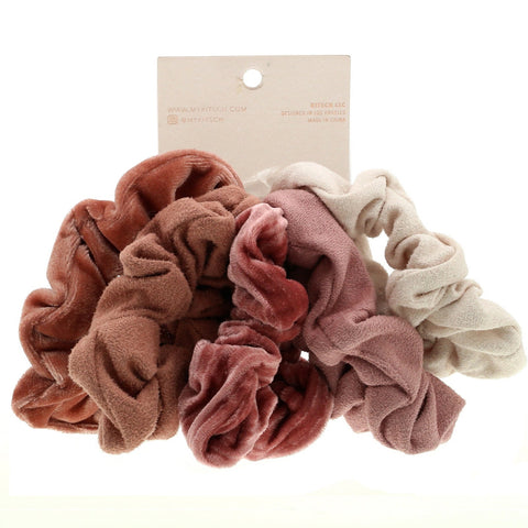 Kitsch, Velvet Scrunchies, Blush/Mauve, 5 Count