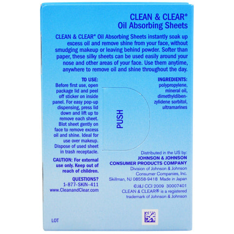 Clean & Clear, Oil Absorbing Sheets, Portable, 50 Sheets