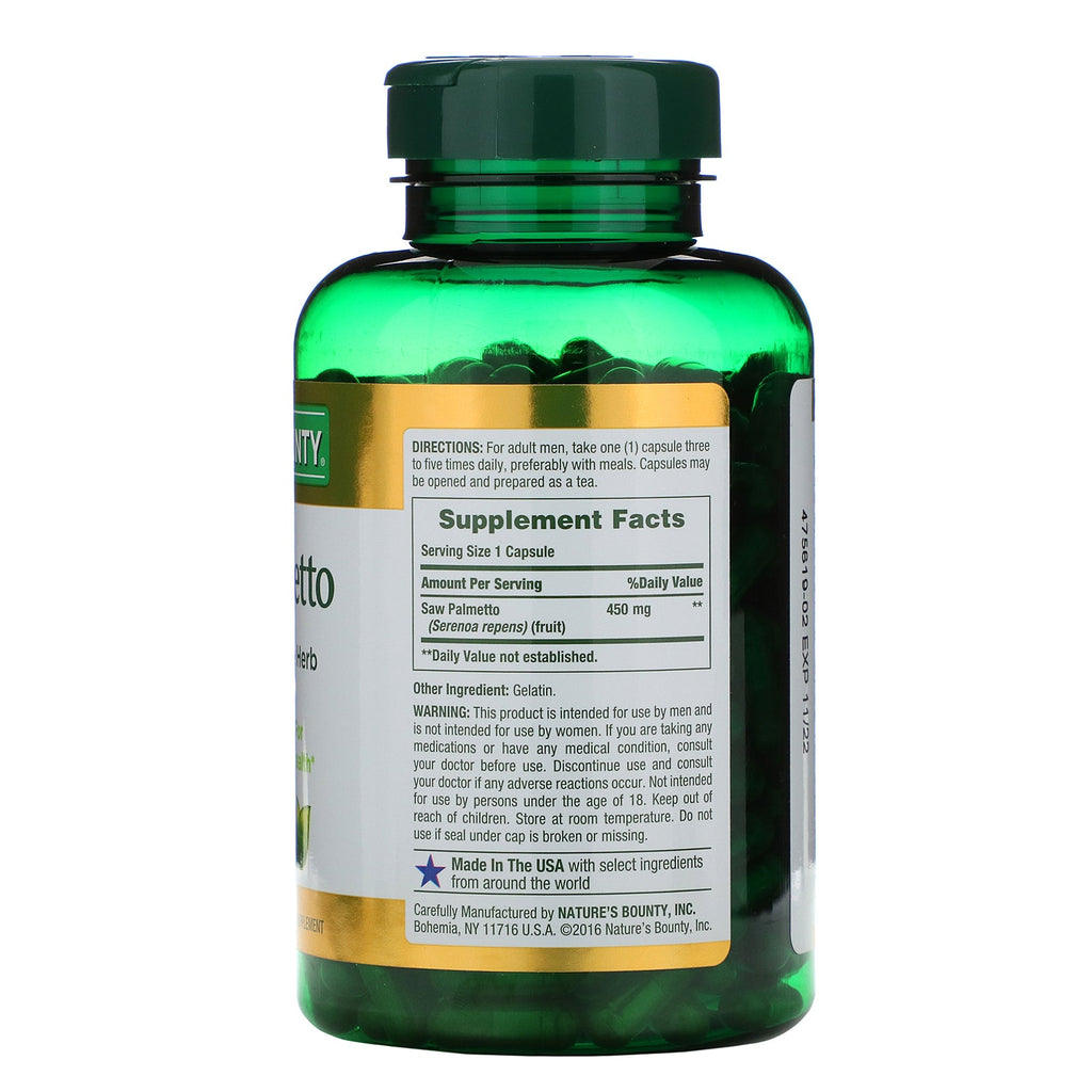 Nature's Bounty, Savpalme, 450 mg, 250 kapsler