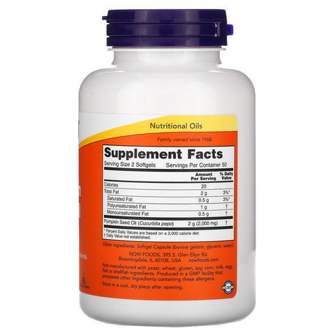 Now Foods, Pumpkin Seed Oil, 1000 mg, 100 Softgels