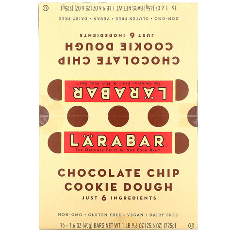 Larabar, The Original Fruit & Nut Food Bar, Chocolate Chip Cookie Dough, 16 Bars, 1.6 oz (45 g) Each