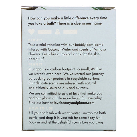 Love Beauty and Planet, Bath Bomb, Coconut Water & Mimosa Flower, 3.9 oz (110 g)