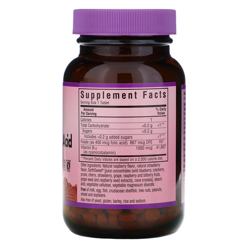 Bluebonnet Nutrition, EarthSweet Chewables, Vitamin B-12 & Folic Acid, Natural Raspberry Flavor, 180 Chewable Tablets