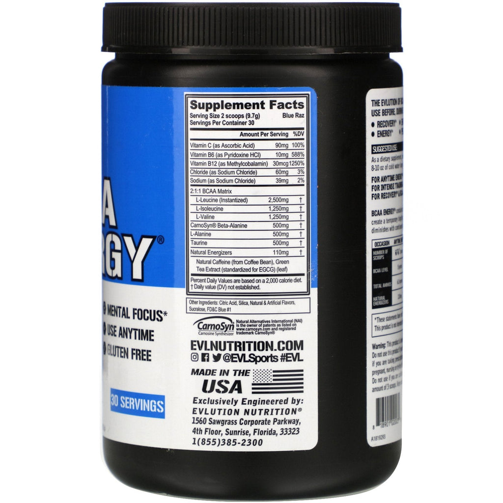 EVLution Nutrition, BCAA ENERGY, Blue Raz, 10.26 oz (291 g)