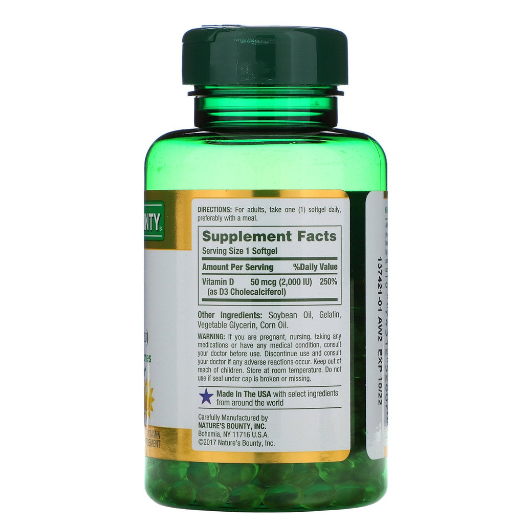 Nature's Bounty, D3, 50 mcg (2,000 IU), 350 Softgels