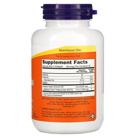 Now Foods, Virgin Coconut Oil, 1,000 mg, 120 Softgels