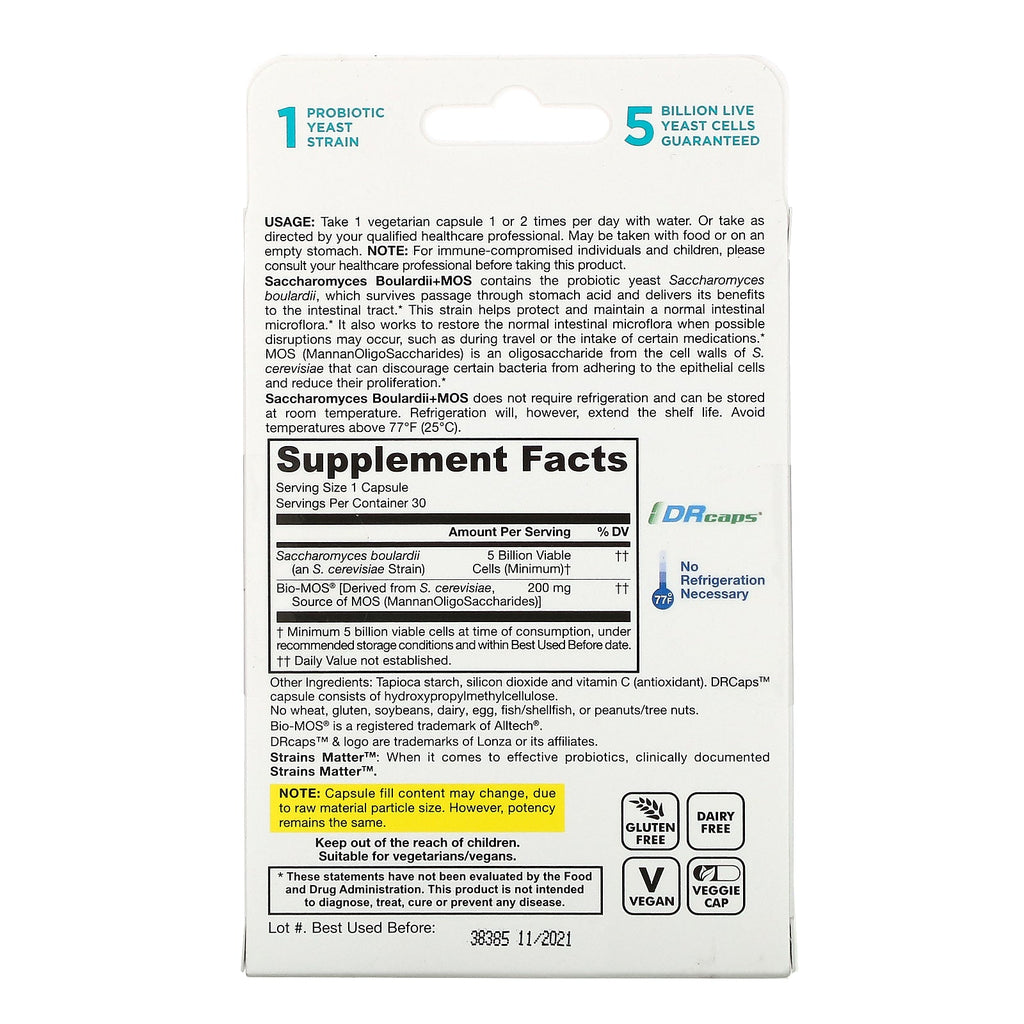 Jarrow Formulas, Saccharomyces Boulardii Plus MOS, 5 Billion, 30 Delayed Release Veggie Caps