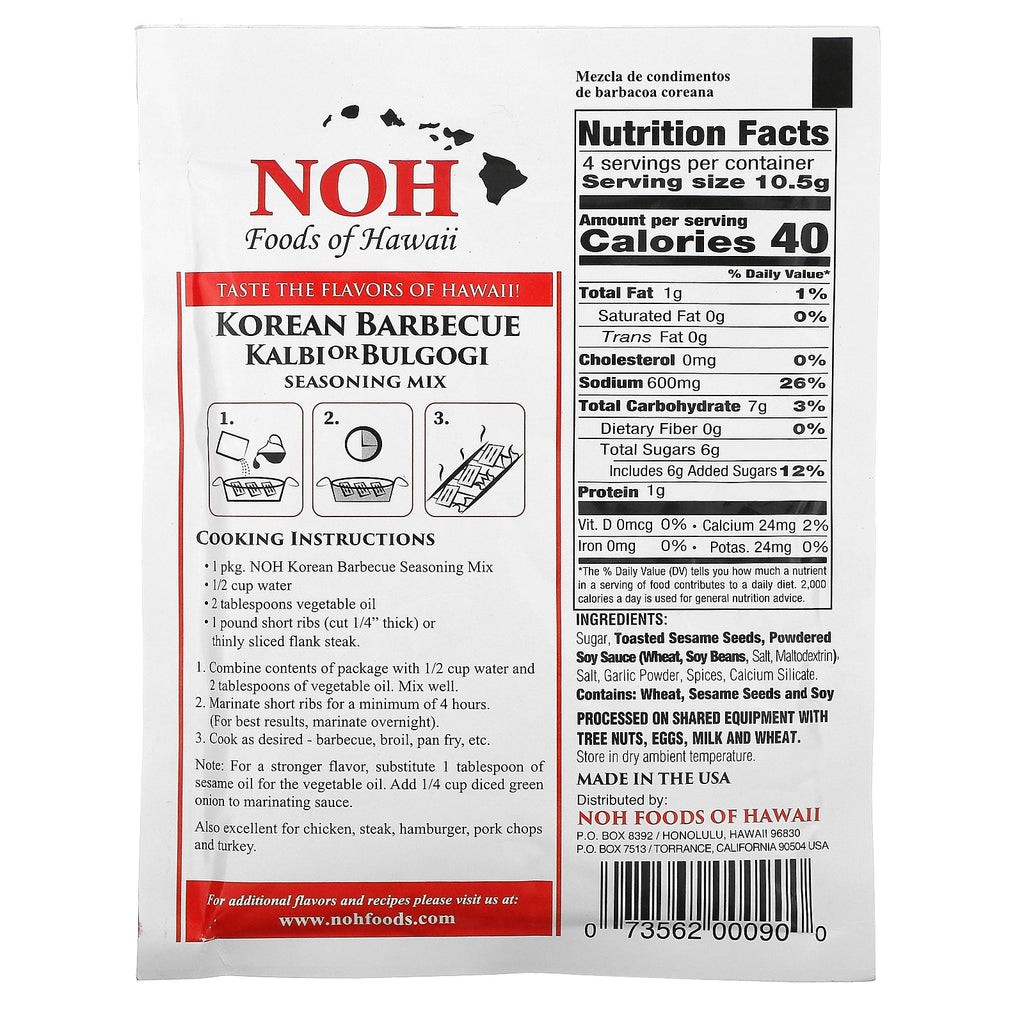 NOH Foods of Hawaii, Korean Barbecue Kalbi or Bulgogi Seasoning Mix, 1.5 oz (42 g)