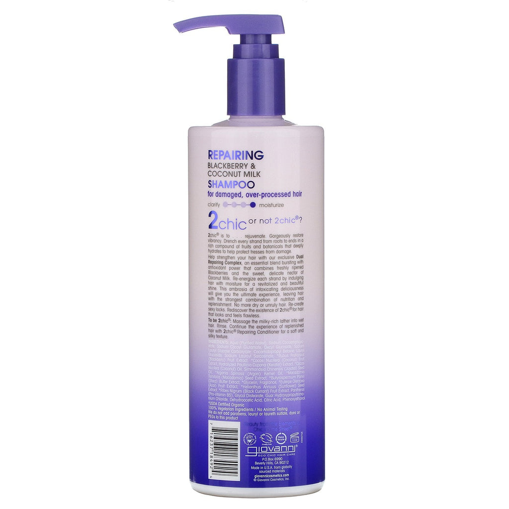 Giovanni, 2chic, Repairing Shampoo, for Damaged, Over Processed Hair, Blackberry & Coconut Milk, 24 fl oz (710 ml)