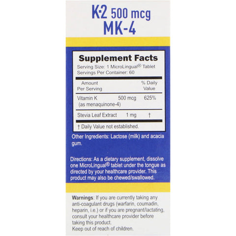 Superior Source, Vitamin K-2, 500 mcg, 60 MicroLingual Instant Dissolve Tablets