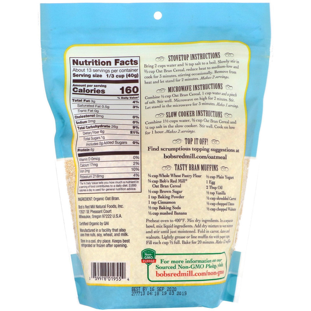 Bob's Red Mill,  High Fiber Oat Bran Hot Cereal, 18 oz (510 g)