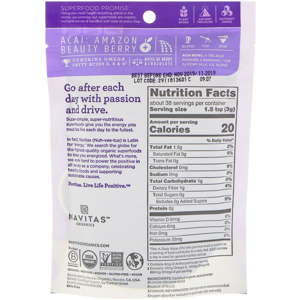 Navitas s,  Acai Powder, 4 oz (113 g)