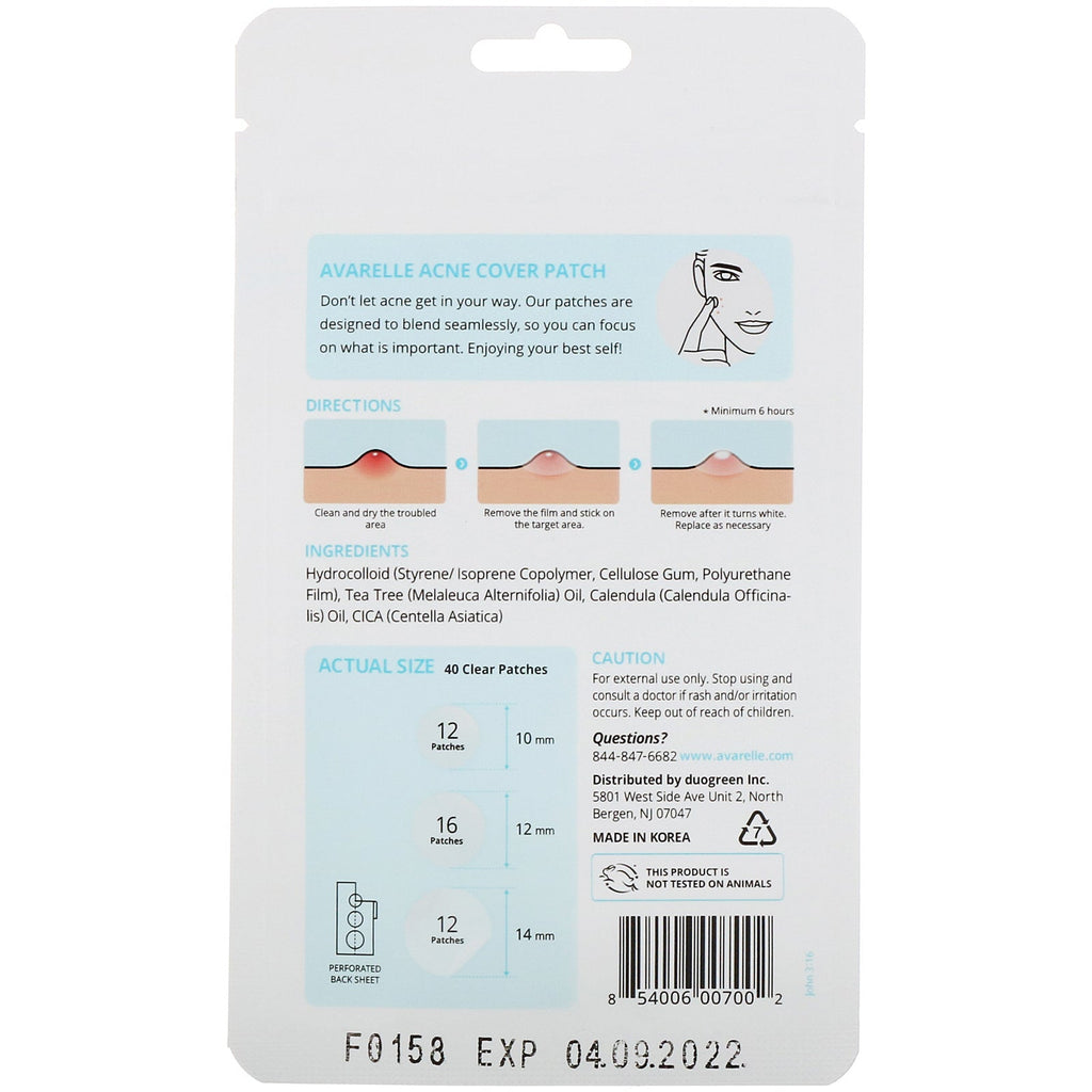 Avarelle, Acne Cover Patch, 40 Clear Patches