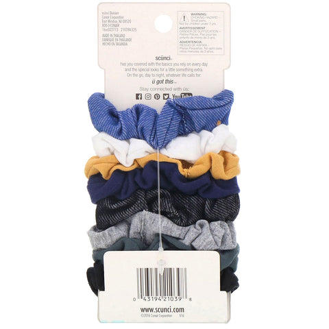 Scunci, No Damage, Mini Scrunchies, Assorted Denim Colors, 8 Pieces