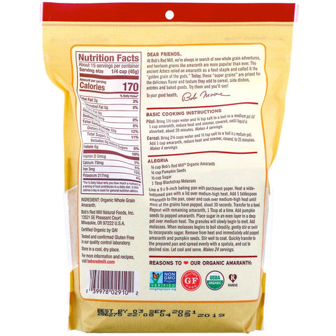 Bob's Red Mill,  Amaranth, Whole Grain, 24 oz (680 g)