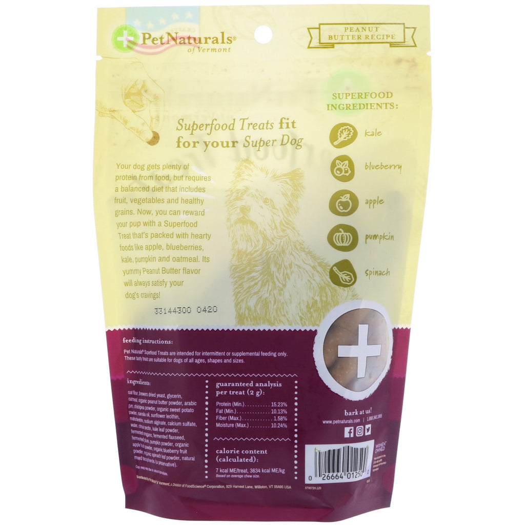 Pet Naturals of Vermont, Superfood Treats for Dogs, Peanut Butter Recipe, 100+ Treats, 8.5 oz (240 g)