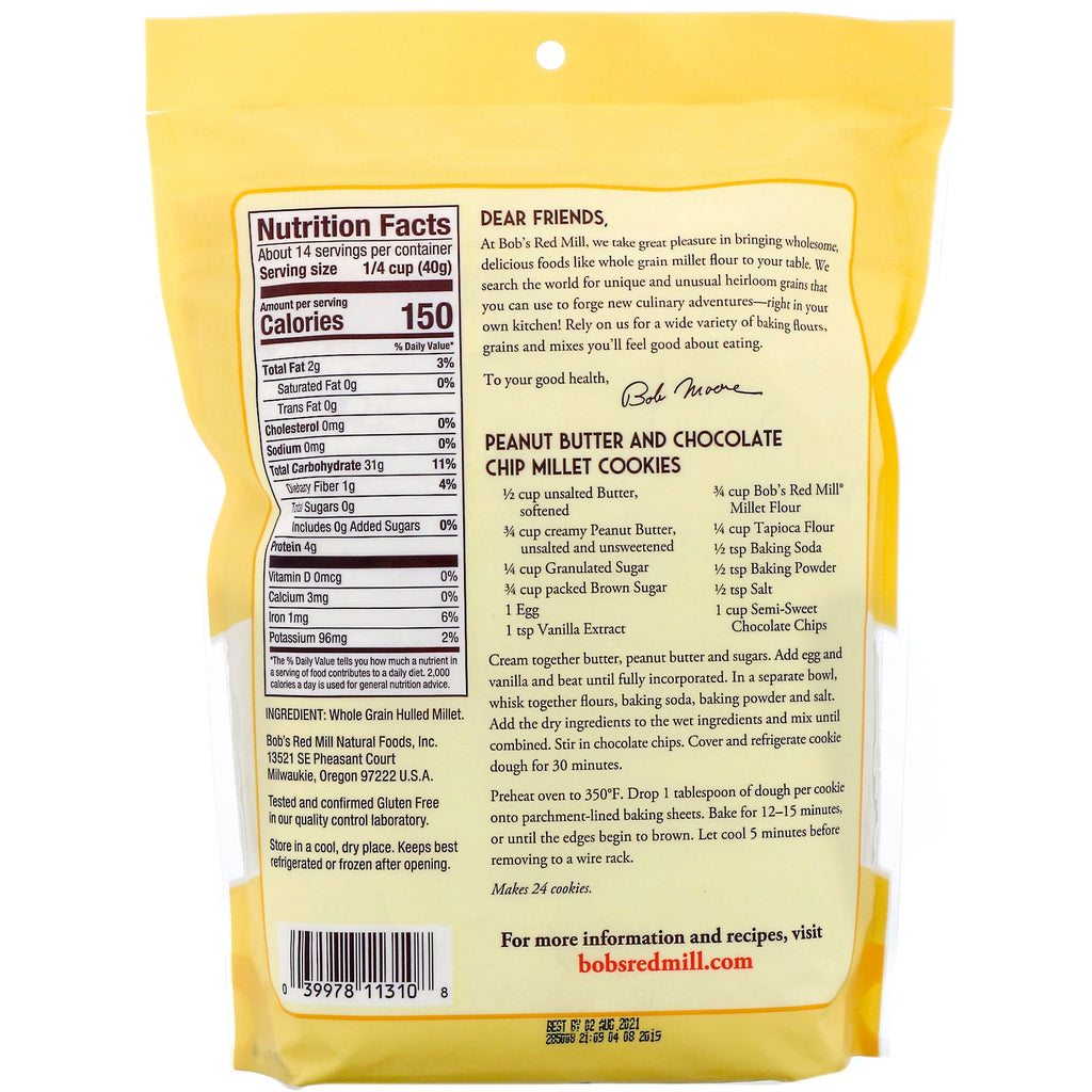 Bob's Red Mill, Millet Flour, Whole Grain, 20 oz (567 g)