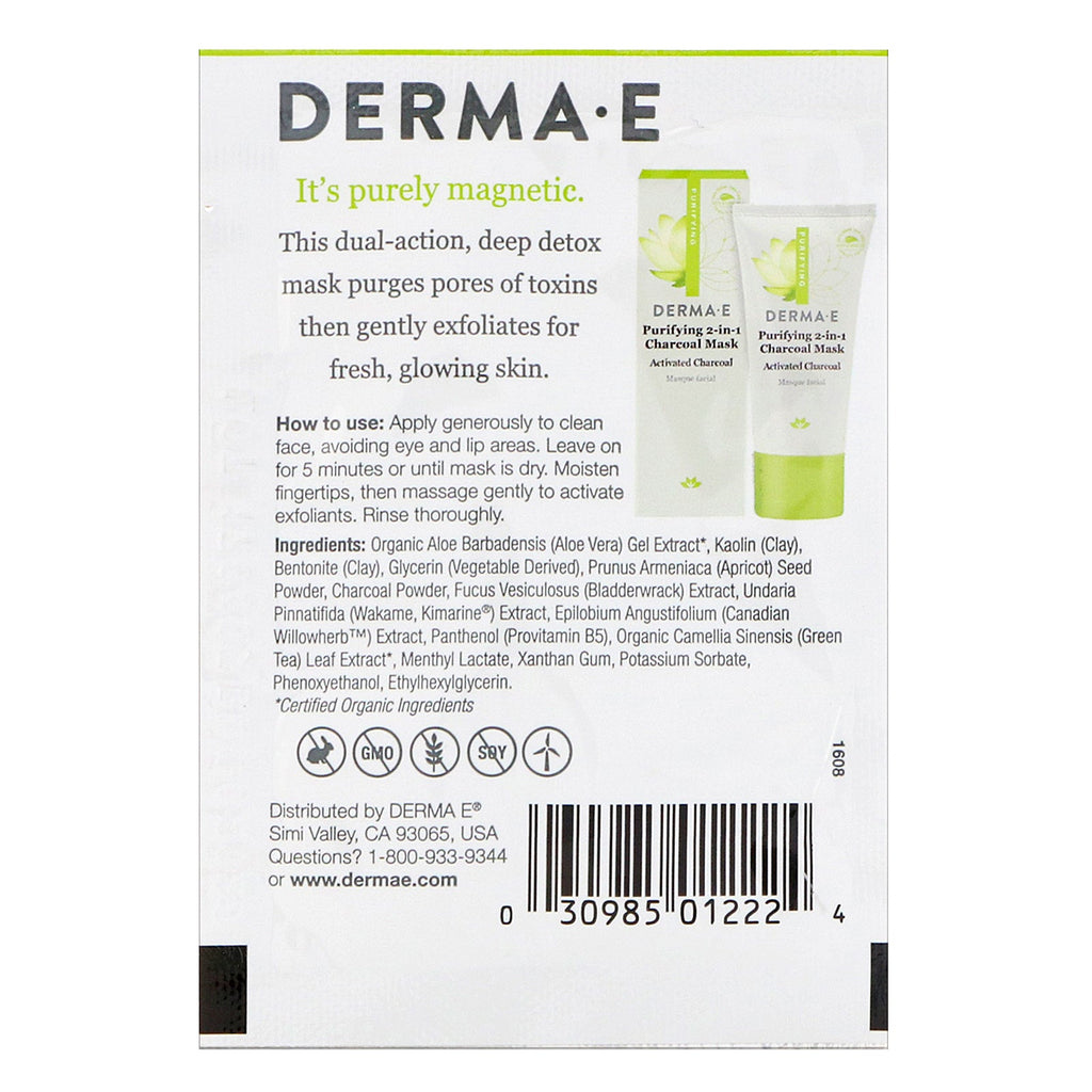 Derma E, Purifying 2-in-1 Charcoal Mask, 0.3 oz (8.5 g)