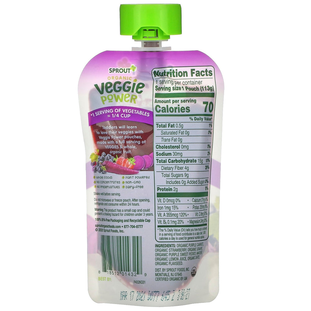 Sprout , Veggie Power, Purple Carrot with Strawberry, Grape & Sweet Potato, 4 oz (113 g)