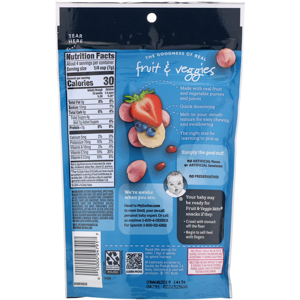 Gerber, Fruit & Veggie Melts,  8+ Months, Very Berry Blend, 1.0 oz (28 g)