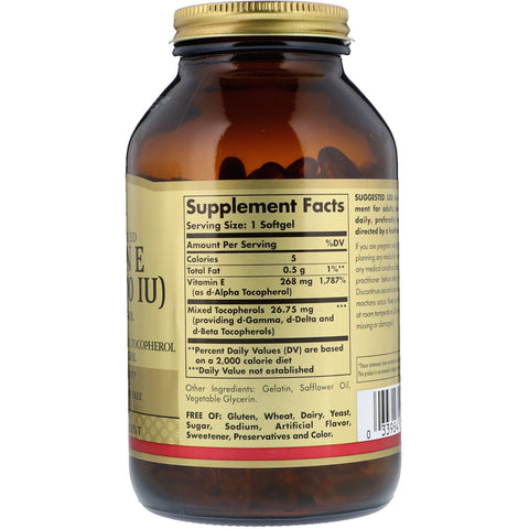 Solgar, Naturally Sourced Vitamin E, 268 mg (400 IU), 250 Softgels