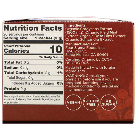 Four Sigmatic, Mushroom Elixir Mix with Cordyceps, 20 Packets, 0.1 oz (3 g) Each