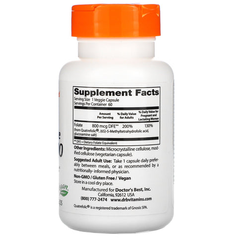 Doctor's Best, Fully Active Folate 800, 800 mcg, 60 Veggie Caps