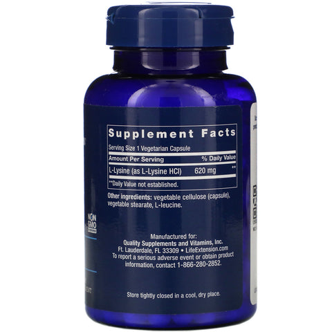 Life Extension, L-Lysine, 620 mg, 100 Vegetarian Capsules