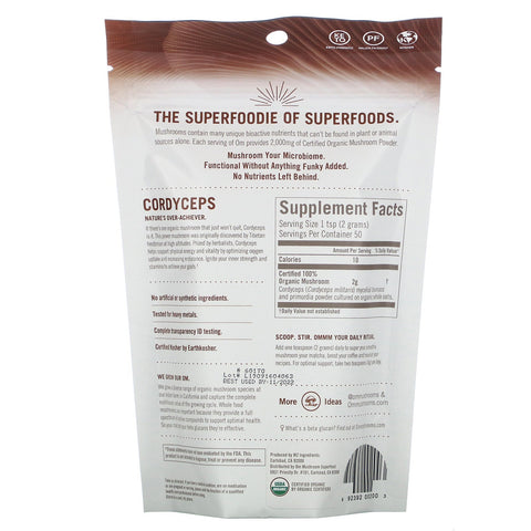Om Mushrooms, Cordyceps, Certified 100%  Mushroom Powder, 3.5 oz (100 g)