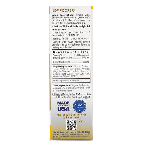 Bioray, Kids, NDF Pooper, Bowel Mover & Toxin Removal, Mango , 2 fl oz (60 ml)