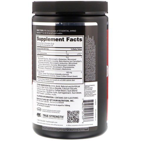 Optimum Nutrition, ESSENTIAL AMIN.O. ENERGY, Strawberry Lime, 9.5 oz (270 g)