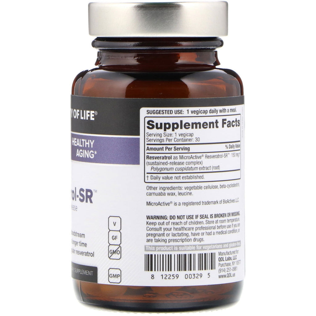 Quality of Life Labs, Resveratrol-SR, 150 mg, 30 Vegicaps