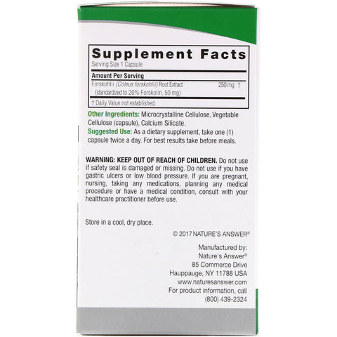 Nature's Answer, Forskohlii, 250 mg, 60 Vegetarian Capsules