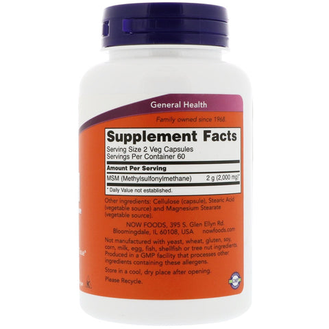 Now Foods, MSM, Methylsulfonylmethane, 1,000 mg, 120 Veg Capsules