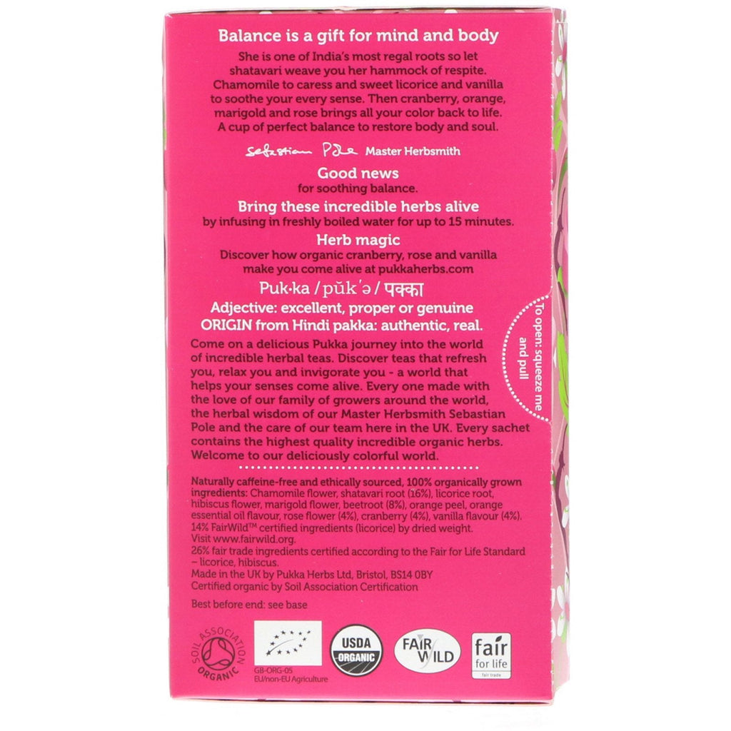 Pukka Herbs, Womankind, Caffeine Free, 20 Herbal Tea Sachets, 1.05 oz (30 g)