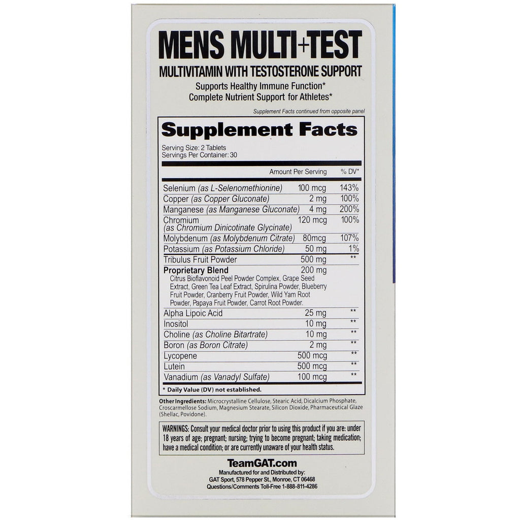 GAT, Mens Multi + Test, 60 Tablets