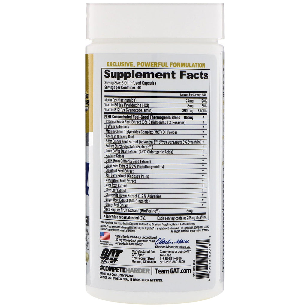 GAT, JetFUEL Pyro, 120 Oil-Infused Capsules