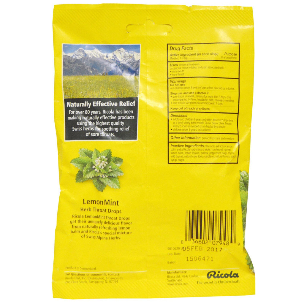 Ricola, Herb Throat Drops, Lemon Mint, 24 Drops