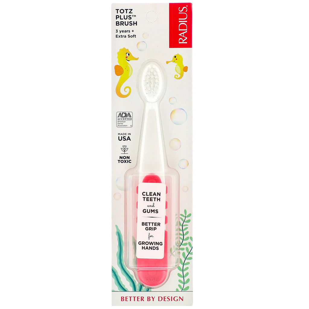 RADIUS, Totz Plus Brush, 3 Years +, Extra Soft, Coral, 1 Toothbrush