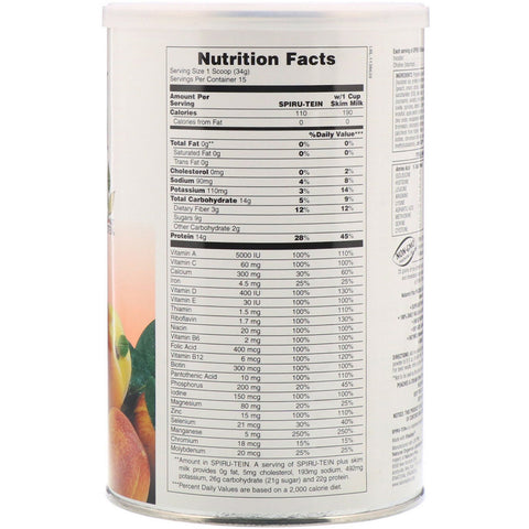 Nature's Plus, Spiru-Tein, High Protein Energy Meal, Peaches & Cream, 1.1 lbs (510 g)