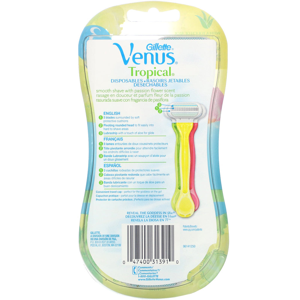 Gillette, Venus, Tropical Disposable Razors, 3 Razors