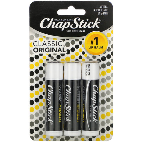 Chapstick, Lip Care Skin Protectant, Classic Collection, 3 Sticks, 0.15 oz (4 g) Each