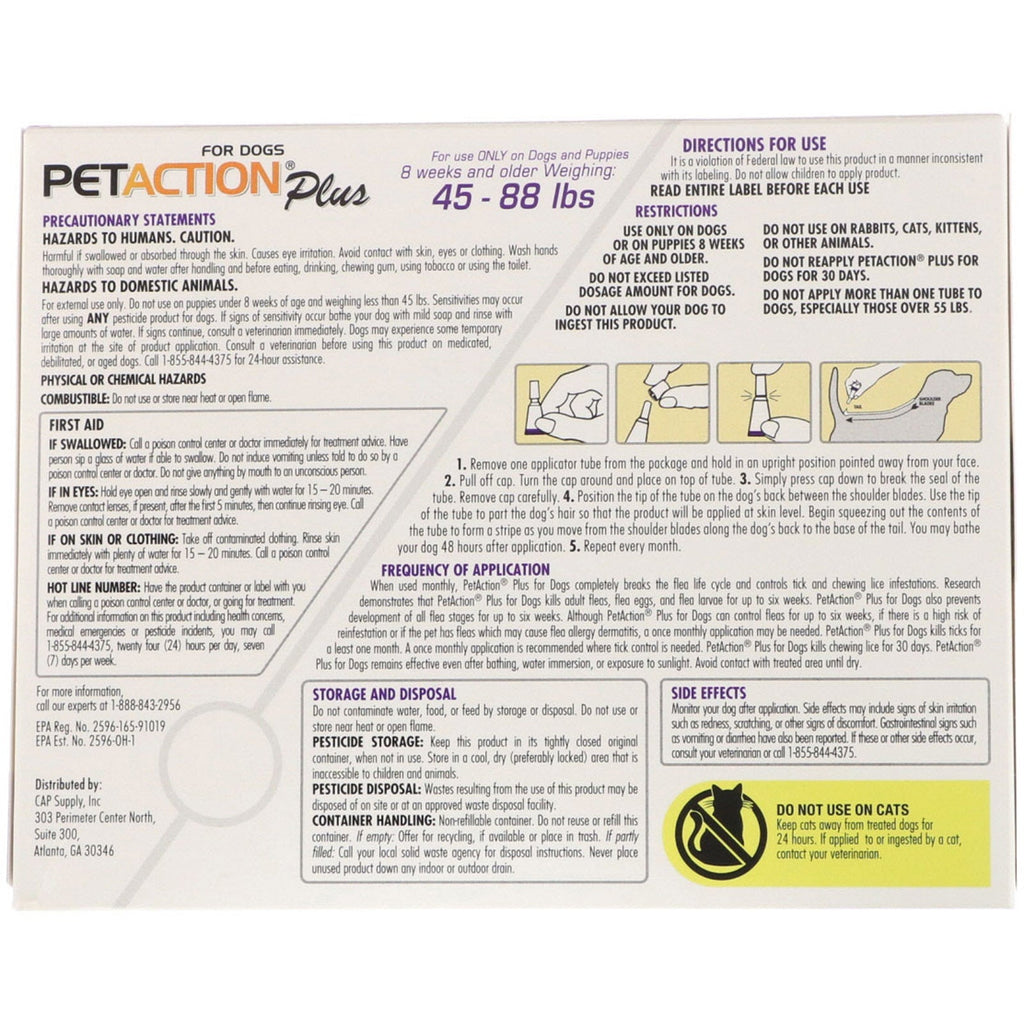 PetAction Plus, For Dogs, 45-88 lbs, 3 Doses - 0.091 fl oz (2.68 ml) Each