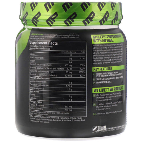 MusclePharm, Assault Energy + Strength, Pre-Workout, Strawberry Ice, 0.76 lbs  (345 g)